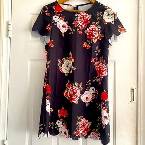 Women’s mini dress Floral print Scalloped edges Small polyester cute and comfy